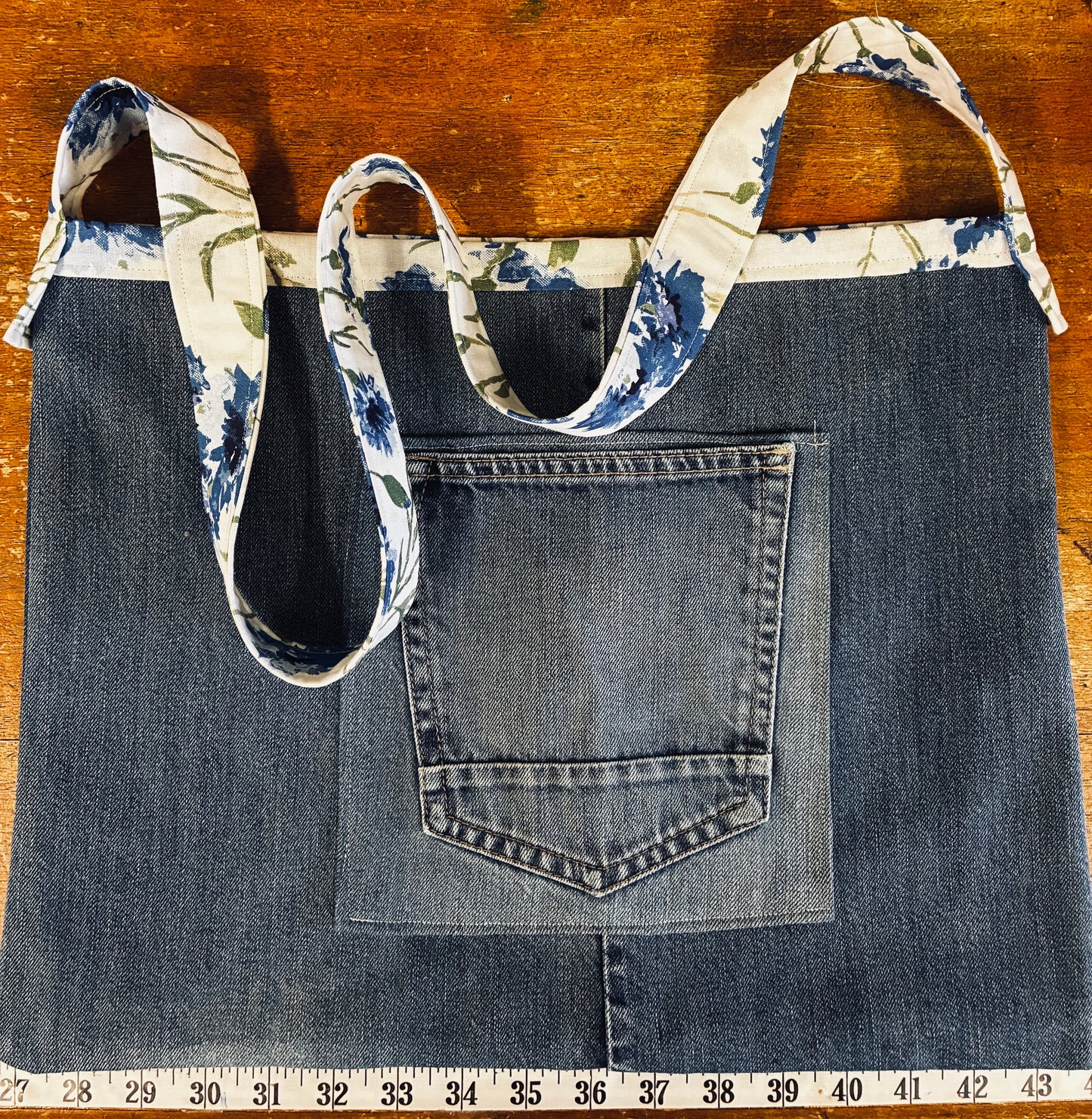 Upcycled denim bag.